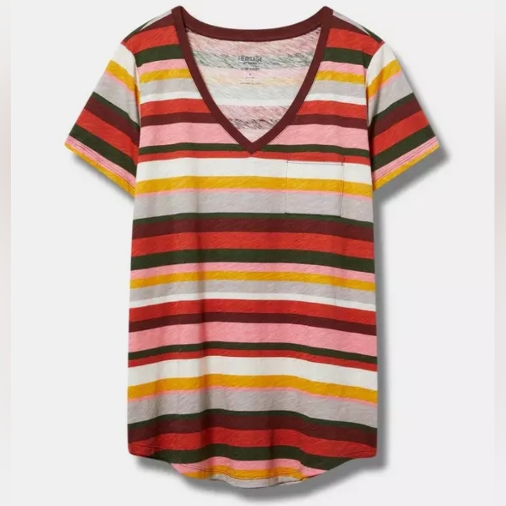 Torrid Striped V-Neck Pocket Tee